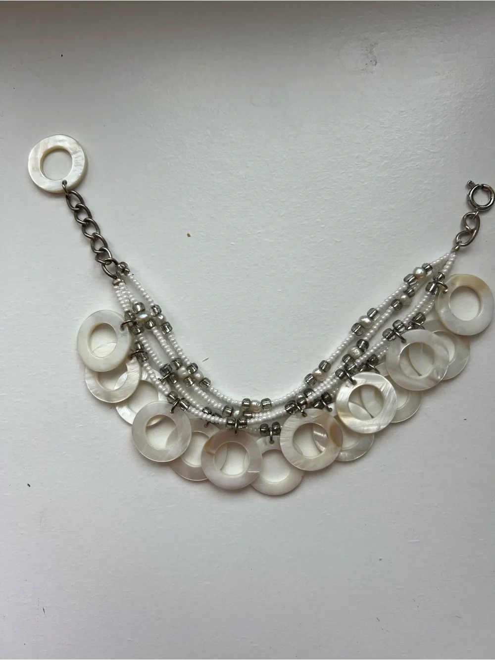 Handmade White Mother-of-Pearl Multi-Row Statement Bracelet